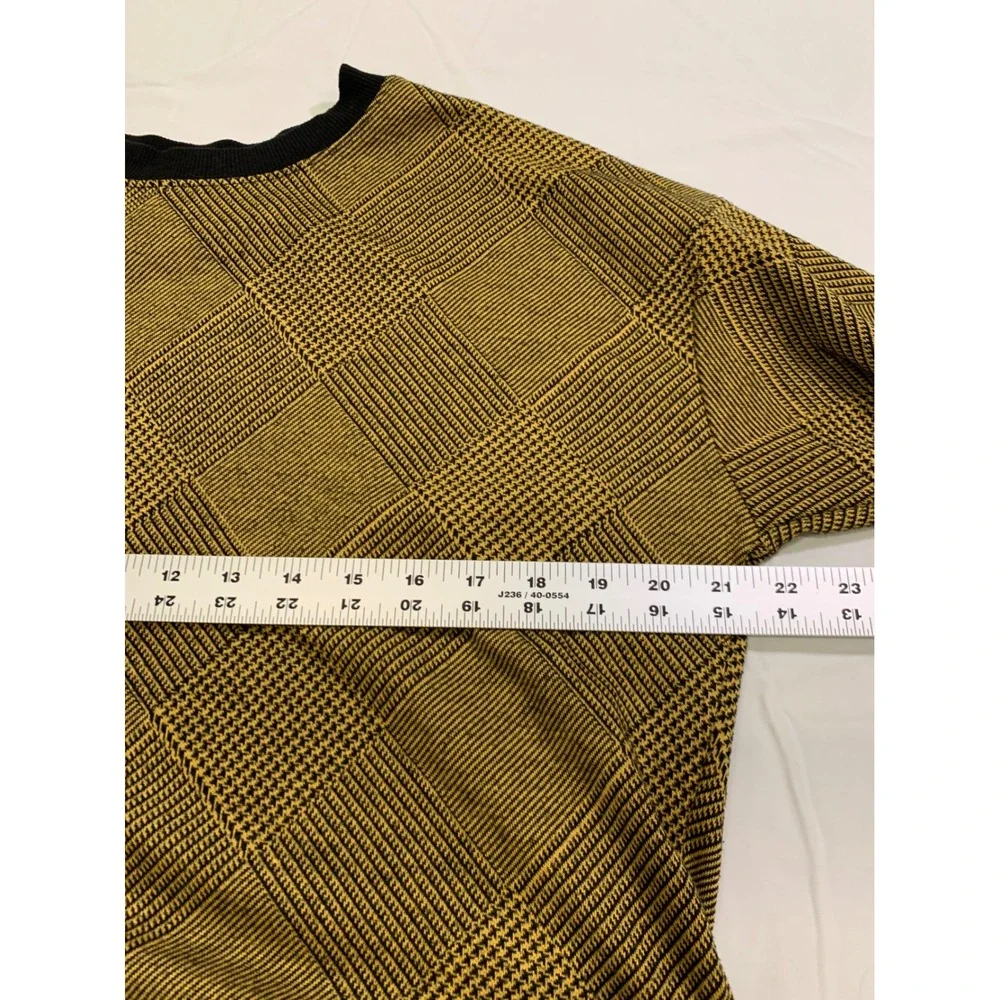 Vintage Style Houndstooth Argyle Crop Sweater Mustard Yellow Dark Academia Retro